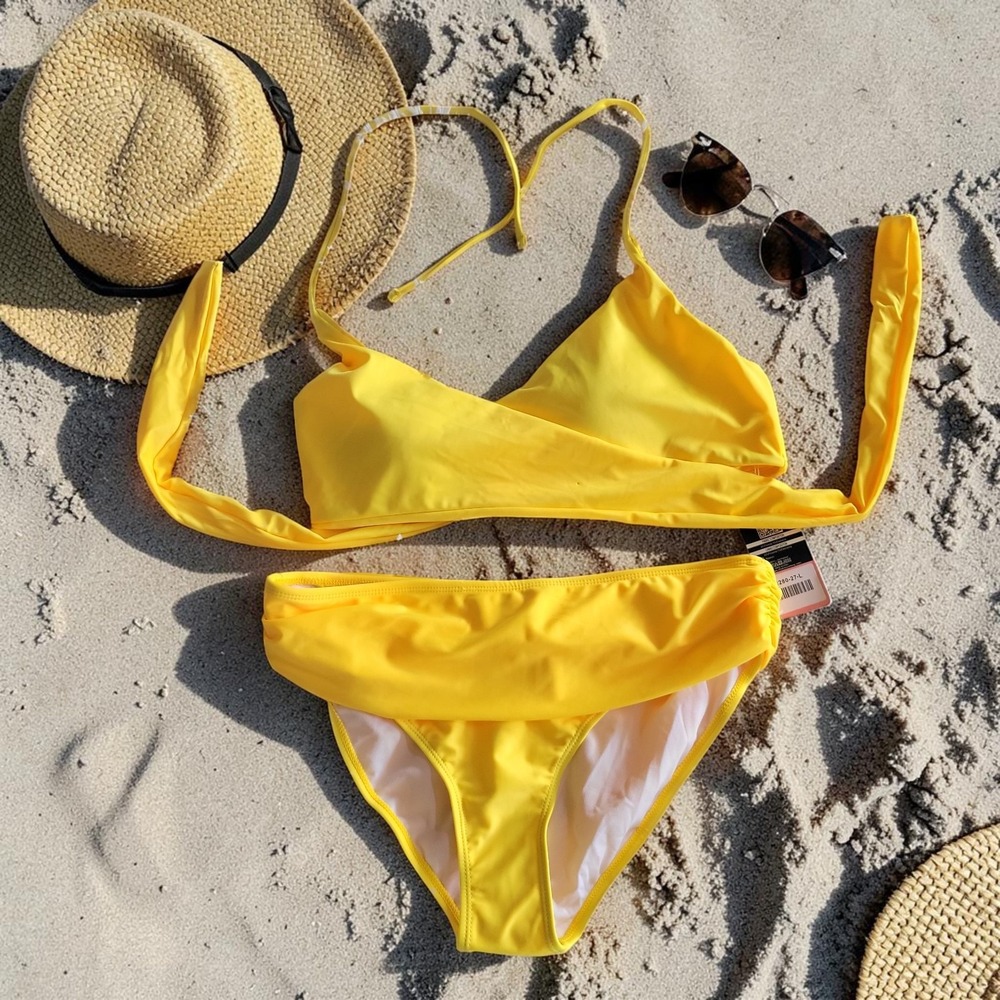 SHEKINI Women's Criss Cross Bikini Push-up Swimsuits Yellow - US Size L